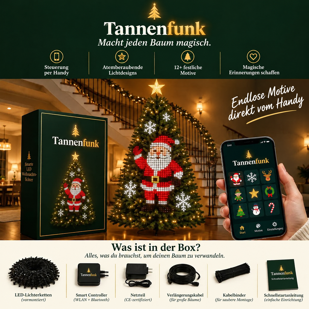Smarte animierte Weihnachtsbaum-Lichter