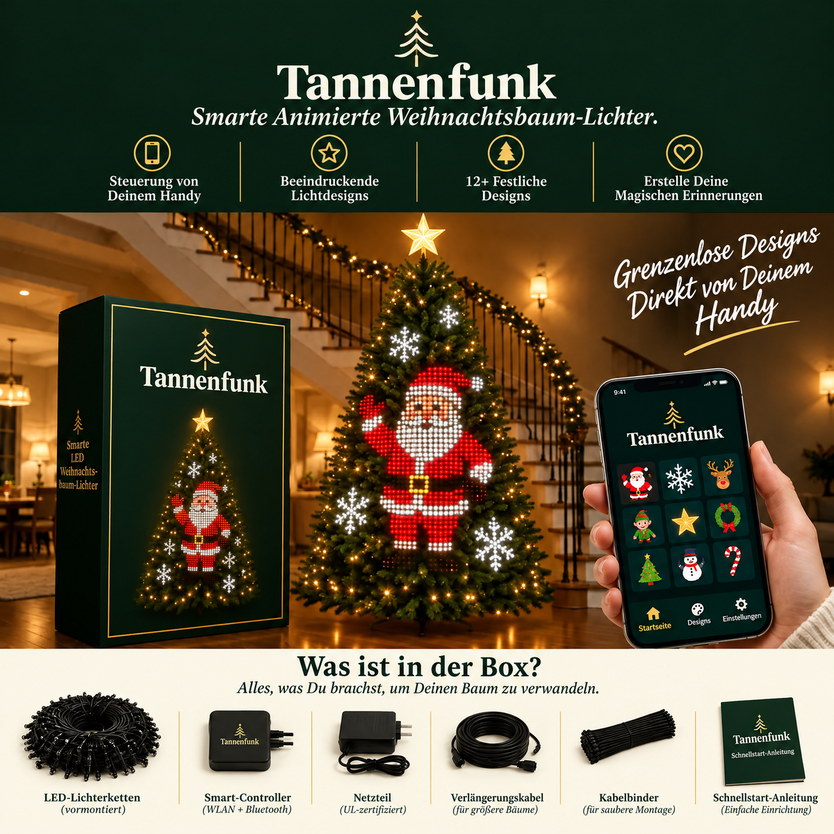 Tannenfunk Smarte Animierte Weihnachtsbaum-Lichter Hauptbild